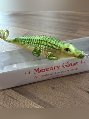 Department 56 Mercury Glass Alligator Ornament 11” Hand Painted Green Gator Box